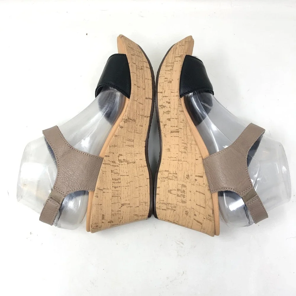 Naot‎ Womens 39 Wedge Sandals Black Taupe Leather Cork Platform Heel US Size 8